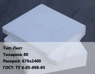 Капролон плита Лист s=80 670х2400 ТУ 6-05-998-93